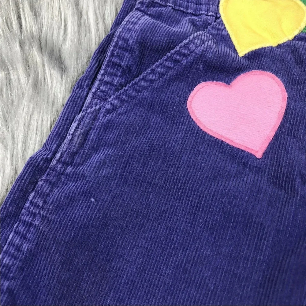 RARE Vintage Oshkosh Bgosh Purple Rainbow Heart Corduroy Girls Overalls